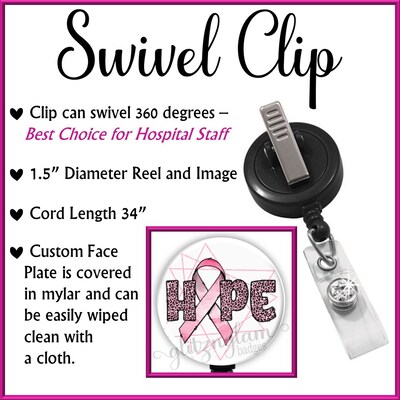 Breast Cancer Retractable ID Badge Holder Reel, Oncologist Retractable Badge Reel, Nurse Badge Holder, Hope Retractable Badge Holder 6200U - image2
